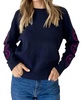smiley good mood pullover sweatshirt in navy/hot pink