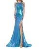 halter beaded prom gown in turq