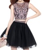 two-piece beaded top tulle skirt prom dress in black