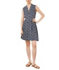 geo open collar belted mini dress in blue