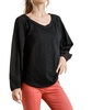 contrast knit puff sleeve top in black