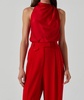 iza satin high neck top in red
