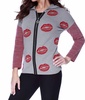 kisses me hooded cardigan in gray/red