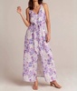 linen button front dress in iris floral