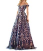 off shoulder sequin lace evening gown in navy