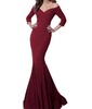 off shoulder mermaid long evening gown in burgundy