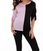 two tone gathered sleeve top in pink/black