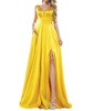 deep v-neck satin a-line gown in yellow