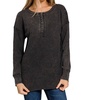 comfy casual waffle henley top in ash black