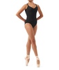ladies strap back cami leotard in black