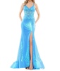mermaid high slit gown in turq