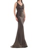 herringbone woven fit and flare trumpet dress in dark taupe