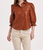yara faux leather button down top in roasted pecan