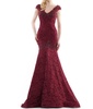 embellished lace fitted trumpet gown in burgundy