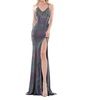 metallic jersey long dress in turquoise multi