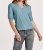tanner puff sleeve henley top in slate blue