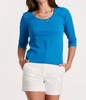 3/4 sleeve scoop neck tee top in horizon blue