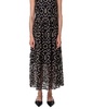 geometric metallic tulle mock turtleneck midi-dress in black gold