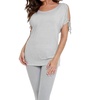 beaded cold shoulder top in light gray