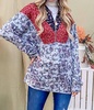 floral half zip up hoodie sweater in grey,maroon
