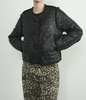 pu faux leather quilted button down coat in black