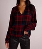 drop shoulder pullover sweater in winter berry plaid