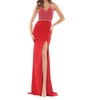 rhinestone mesh/matte jersey long dress in red