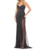 sheer-side long beaded-mesh prom dress in black