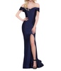 off shoulder front slit satin mermaid gown in navy