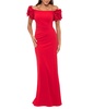 scuba crepe off shoulder ruffle sleeve gown in red