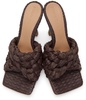 Brown Raffia Stretch Heeled Mules