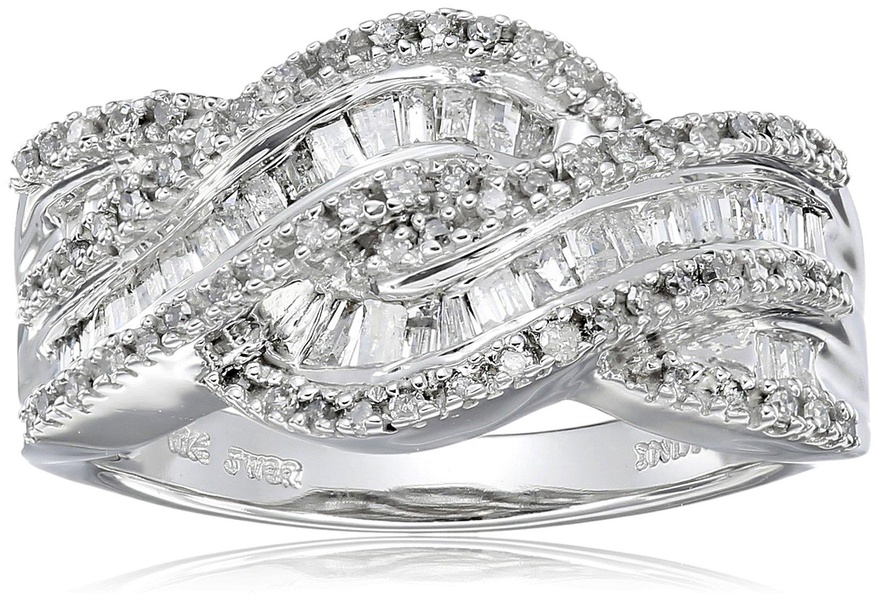 Amazon Essentials 10k White Gold and Diamond Twist Ring (1/2 cttw, I-J Color, I3 Clarity), (previously Amazon Collection)