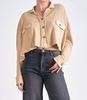 crop button down jacket in tan