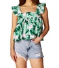kyle ruffle swing tank top in green / florals