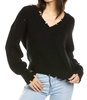 distressed shaker v neck sweater in black