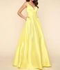 satin fit and flare prom dress in lemon