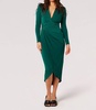 jersey side ruched wrap dress in green