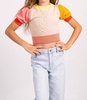 girls pointelle top in pink multi