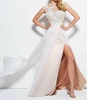 beaded open back prom dress with overskirt in ivory/gold