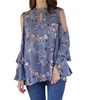 jaquard keyhole cold shoulder top in blue/grey