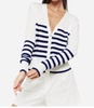 brynn stripe cardigan in ice water/ majolica blue