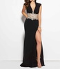 cap sleeve plunging v-neck prom dress in black