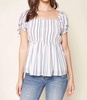 baja striped puff sleeve top in black/white