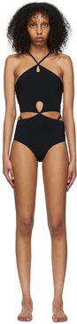 Black Looped Halter One-Piece Swimsuit