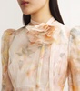 Linen-Silk Flower-Embellished Mini Dress
