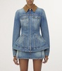 Peplum corduroy-trimmed denim jacket