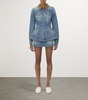 Peplum corduroy-trimmed denim jacket