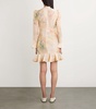 Linen-Silk Flower-Embellished Mini Dress