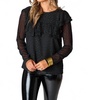 prairie ruffle long sleeve top in black quartz
