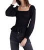 long sleeve smocked top in black